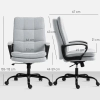 HOMCOM Double Padded Linen-Look Office Chair - Light Grey(m-3)
