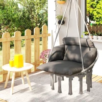Outsunny Hanging Chair Outdoor Hammock Chair with Soft Cushion, Cotton Rope Boho Style Swing Chair, Hanging Garden Swing Seat for Indoor Outdoor, Dark Grey(m-9)