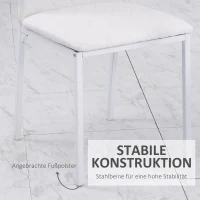 HOMCOM Esszimmerstühle im 4er-Set, Küchenstuhl mit Rückenlehne, Kunstleder, Wohnzimmerstuhl mit Fußpolster, Stühle, Polsterstuhl mit Metallbeinen für Esstisch, Weiß(m-5)
