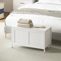 HOMCOM Aufbewahrungstruhe für Schlafzimmer 95 L mit Deckel Aufbewahrungsbank mit Sicherheits-Scharnier 80x40x50 cm Weiß mit Holzmaserung(m-4)