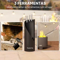 Outsunny Conjunto de Acessórios para Lareira de 4 Peças de Metal com Vassoura Pá Atiçador e Balde 20x20x65 cm Prateado(m-4)