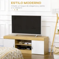 HOMCOM Mueble de TV Moderno con 2 Puertas y Estantes para Televisores de hasta 60 Pulgadas 130x39,6x48 cm Natural y Blanco(m-4)