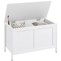 HOMCOM Aufbewahrungstruhe für Schlafzimmer 95 L mit Deckel Aufbewahrungsbank mit Sicherheits-Scharnier 80x40x50 cm Weiß mit Holzmaserung(m-7)