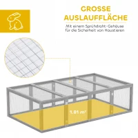 PawHut Kleintierstall, Kleintiergehege, Freigehege, Kleintierkäfig mit Tür, Meerschweinchenstall, Freilaufgehege, Kleintierhaus aus Tannenholz, 181 x 100 x 48 cm, Grau(m-6)