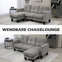 HOMCOM Ecksofa, Eck-Couch mit umkehrbarer Chaiselongue, Sofa in L-Form, Bezug in Leinenoptik, 186 x 130 x 84 cm, Braun(m-6)