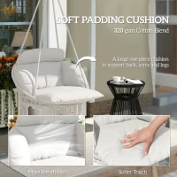 Outsunny Hanging Chair Outdoor Hammock Chair with Soft Cushion, Cotton Rope Boho Style Swing Chair, Hanging Garden Swing Seat for Indoor Outdoor, Cream White(m-4)