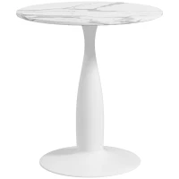 HOMCOM Mesa de Comedor Redonda, Acero con Recubrimiento en Polvo, MDF con Melamina, Patas Antideslizantes, 70 x 74 cm, Blanco(m-7)