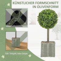 HOMCOM 2er-Set künstliche Pflanzen, UV-beständige Kunstbäume im Topf, für drinnen und draußen geeignet, Kunststoff, Zement, Grün(m-7)
