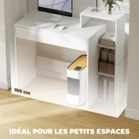 HOMCOM Bureau avec rangement, bureau d'ordinateur avec 3 étagères de rangement et tiroir, 100 x 40 x 90 cm, blanc(m-6)