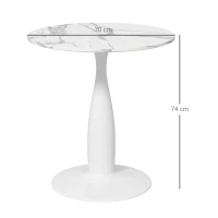 HOMCOM Tavolo da pranzo rotondo in acciaio verniciato a polvere, in MDF con melamina, con piedini antiscivolo, 70 x 74 cm, Bianco(m-3)