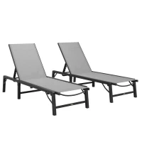 Outsunny Folding Sun Lounger Set of 2, 5-Position Adjustable Reclining Garden Loungers, Garden Chaise Lounge Sunbed Recliner Chairs with Steel Frame for Beach, Porch, Patio, Camping, Light Grey(m-1)
