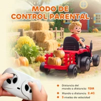 AIYAPLAY Tractor Eléctrico para Niños con Remolque Desmontable Batería 12V Velocidad 3-5 km/h, Control Remoto 2,4G Rojo(m-6)
