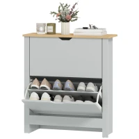 HOMCOM Slim Shoe Cabinet, Narrow Shoe Cupboard with 2 Flip Drawers, Adjustable Shelves for 12 Pairs of Shoes, Light Grey(m-11)