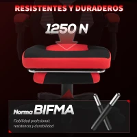 Vinsetto Silla de Oficina con Reposapiés Altura Regulable y Respaldo Reclinable 135° 58x63x112-122 cm Rojo y Negro(m-7)