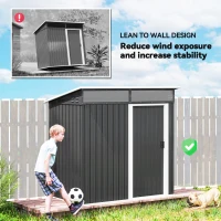 Outsunny Abrigo de Jardim 1,9m² 195x122x182 cm com Base Reforçada (Chão NÃO Incluído) Porta Corredera Janelas Abrigo de Ferramentas Cinza Escuro(m-4)