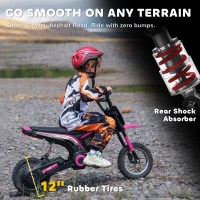 HOMCOM 24V Electric Motorbike with Twist Grip Throttle, Music, Horn, 12" Pneumatic Tyres, 16km/h Max Speed - Pink(m-7)