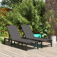 Outsunny Folding Sun Lounger Set of 2, 5-Position Adjustable Reclining Garden Loungers, Garden Chaise Lounge Sunbed Recliner Chairs with Steel Frame for Beach, Porch, Patio, Camping, Black(m-8)