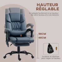 Vinsetto Fauteuil de bureau massant, repose-pied, hauteur réglable, dossier inclinable, télécommande filaire, 66x75x122cm, bleu(m-4)