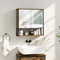HOMCOM Bathroom Mirror Cabinet with Soft-Close Doors and Adjustable Shelf - Natural Wood Finish(m-2)