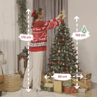 HOMCOM Albero di Natale Alto 150 cm da Interno con 398 Rami, Pigne e Bacche Rosse, Base in Metallo, Verde(m-3)