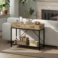 HOMCOM Konsolentisch Flurtisch mit Ablage und 2 Schubladen, 100 x 35 x 76,5 cm Beistelltisch Sofatisch Ausstellungstisch für Kleinen Raum, Eingang, Flur, Wohnzimmer Braun+Schwarz(m-9)