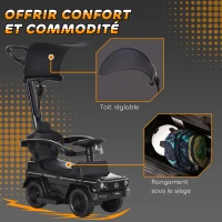 HOMCOM Porteur Enfants Voiture Enfant Multi-équipée 12-36 Mois klaxon Marche-Pieds, Garde-Corps et ombrelle Noir(m-6)