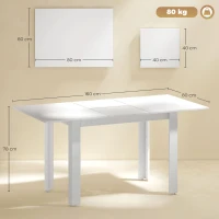 HOMCOM Table à manger extensible, 120-160 x 70 cm, Table de cuisine ajustable pour 4-6 personnes, MDF, Blanc brillant(m-3)