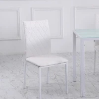 HOMCOM Esszimmerstühle im 4er-Set, Küchenstuhl mit Rückenlehne, Kunstleder, Wohnzimmerstuhl mit Fußpolster, Stühle, Polsterstuhl mit Metallbeinen für Esstisch, Weiß(m-7)