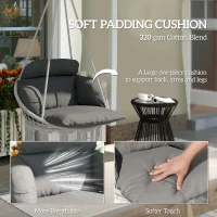 Outsunny Hanging Chair Outdoor Hammock Chair with Soft Cushion, Cotton Rope Boho Style Swing Chair, Hanging Garden Swing Seat for Indoor Outdoor, Dark Grey(m-5)