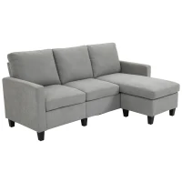 HOMCOM Ecksofa, 3-Sitzer-Sofa mit Bettkasten und Kissen, Eckcouch, L-Form Couch, Stoffbezug, Grau(m-10)