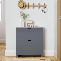HOMCOM Slim Shoe Cabinet, Narrow Shoe Cupboard with 2 Flip Drawers, Adjustable Shelves for 12 Pairs of Shoes, Charcoal Grey(m-8)