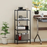 HOMCOM 4-Tier Shelving Unit, Glass Shelf, Vertical Storage Shelf for Living Room, Home Office, Bedroom, Bathroom, Black(m-7)