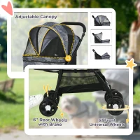 PawHut Foldable Pet Stroller for Dogs, Puppy Stroller, with Large Carriage, Brakes, Canopy - Grey(m-6)