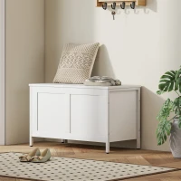 HOMCOM Coffre de Rangement pour Chambre 95 L avec Couvercle Banc de Rangement avec Charnière de Sécurité 80x40x50 cm Blanc Veiné(m-2)