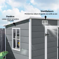 Outsunny Abri de jardin extérieur 2,4 x 1,3 m, en résine avec plancher, fenêtre, portes verrouillables et aérations, gris(m-7)