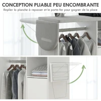 HOMCOM Armoire à repasser sur roulettes, table à repasser pliante, étagère réglable, barre de suspension, 127x42,5x99cm, blanc(m-5)