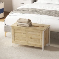 HOMCOM Baule Contenitore da 95 L con Coperchio e Cerniera di Sicurezza 80x40x50 cm Rovere(m-4)