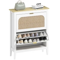 HOMCOM Scarpiera Slim Stile Boho con 2 Cassetti Ribaltabili per 14 Paia di Scarpe, 80x24x95.5 cm, Bianco(m-11)