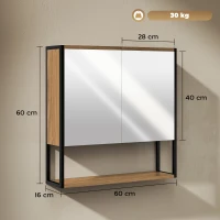 HOMCOM Bathroom Mirror Cabinet with Soft-Close Doors and Adjustable Shelf - Natural Wood Finish(m-3)
