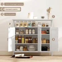 HOMCOM Credenza da Cucina con Ripiano Aperto e 2 Armadietti, in Legno e Acciaio, 100x35x88 cm, Bianco(m-4)