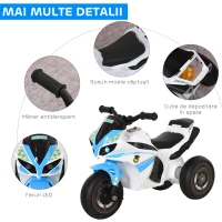 HOMCOM Motocicletă pentru Copii 18-36 Luni cu 3 Roți, Muzică și Faruri, 74x39x48 cm, Albastru Deschis(m-4)