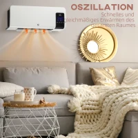 HOMCOM Elektrische Heater, Wandmontage, Oscillatiefunctie, 2 standen, Timer, LED-display, Wit(m-7)