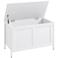 HOMCOM Aufbewahrungstruhe für Schlafzimmer 95 L mit Deckel Aufbewahrungsbank mit Sicherheits-Scharnier 80x40x50 cm Weiß mit Holzmaserung(m-1)