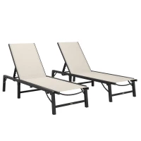 Outsunny Folding Sun Lounger Set of 2, 5-Position Adjustable Reclining Garden Loungers, Garden Chaise Lounge Sunbed Recliner Chairs with Steel Frame for Beach, Porch, Patio, Camping, Khaki(m-1)