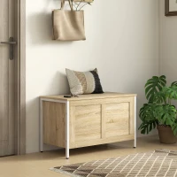 HOMCOM Coffre de Rangement pour Chambre 95 L avec Couvercle Banc de Rangement avec Charnière de Sécurité 80x40x50 cm Chêne(m-5)