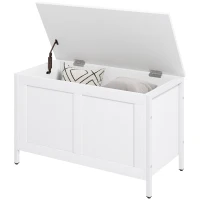 HOMCOM Aufbewahrungstruhe für Schlafzimmer 95 L mit Deckel Aufbewahrungsbank mit Sicherheits-Scharnier 80x40x50 cm Weiß mit Holzmaserung(m-6)