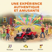 AIYAPLAY Tracteur électrique enfants avec remorque amovible, voiture électrique enfants, télécommande 2,4G, 139x58x55cm, rouge(m-8)