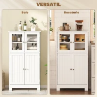 kleankin Dulap pentru Baie cu 2 Dulapuri cu Uși din Sticlă și Raft Reglabil, Alb(m-4)