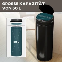 HOMCOM 50 Liter Sensor-Mülleimer mit Soft-Close-Funktion, berührungsfreier Abfalleimer aus Edelstahl für hygienische Küchen(m-5)