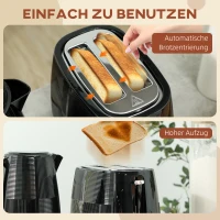 HOMCOM Wasserkocher- und Toaster-Set, 1,7 L, verschiedene Funktionen, Edelstahl, Schwarz(m-8)